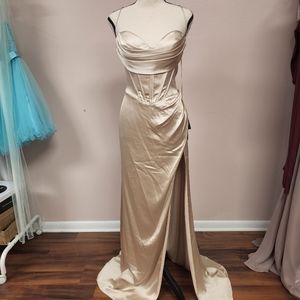 New Champagne Corset Bodice Satin Dress size 12/14 Ladies, see measurements